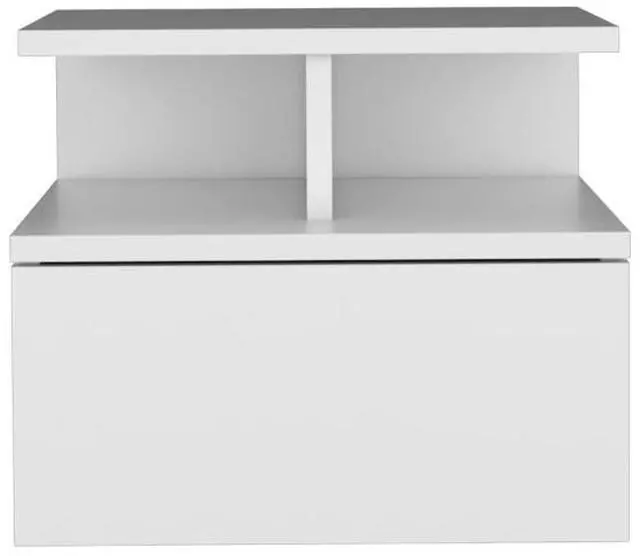 Alt view image 2 of 7 - Adele Floating Nightstand , End Table, Side Table Drawer, Open Top Shelves -White