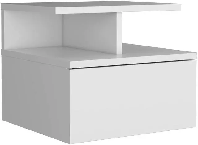 Alt view image 6 of 7 - Adele Floating Nightstand , End Table, Side Table Drawer, Open Top Shelves -White
