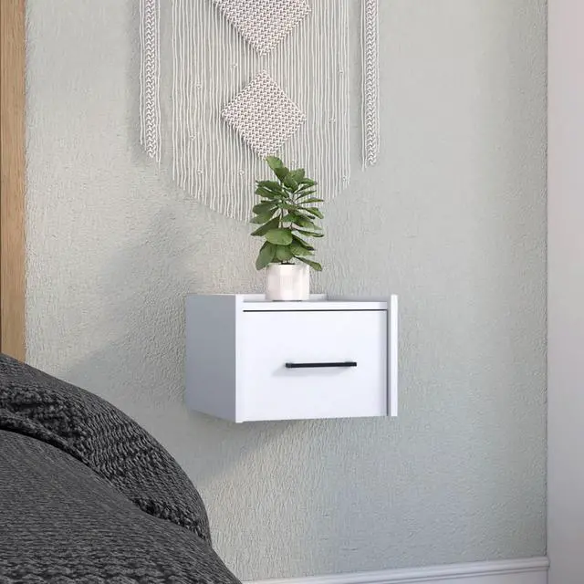 Main image of Boa Floating Nightstand , End Table, Side Table Wall-Mounted Single Drawer Design with Handle- White - Bedroom