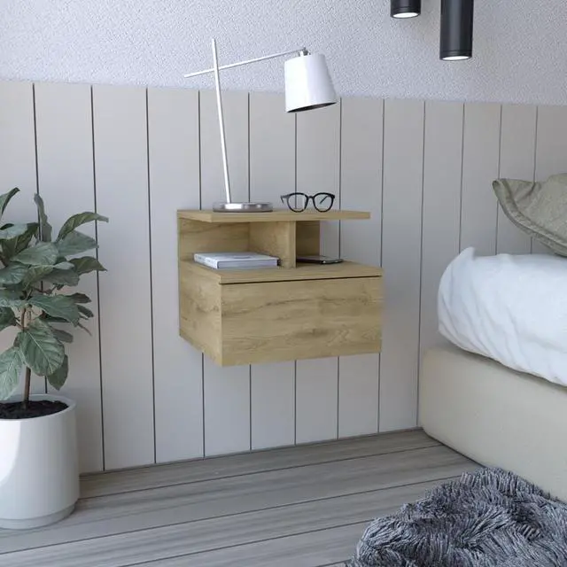 Main image of Adele Floating Nightstand with Drawer and Open Storage Shelves