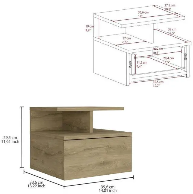 Alt view image 3 of 7 - Adele Floating Nightstand with Drawer and Open Storage Shelves