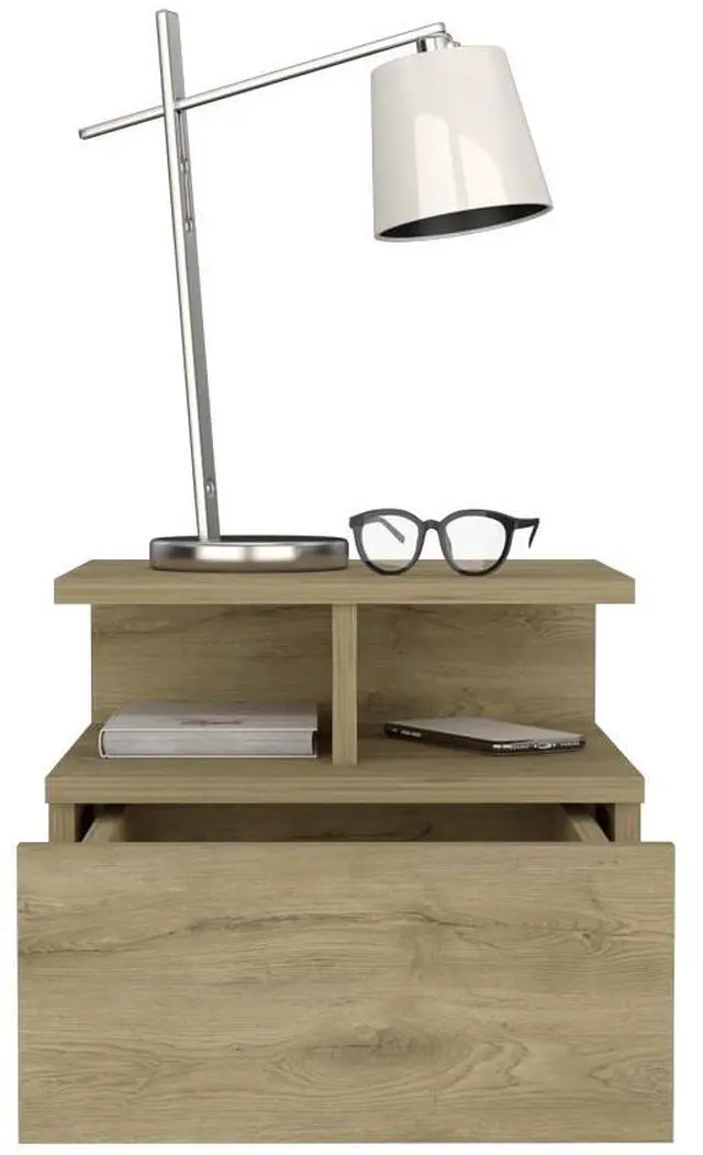 Alt view image 5 of 7 - Adele Floating Nightstand with Drawer and Open Storage Shelves