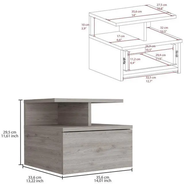 Alt view image 3 of 7 - Adele Floating Nightstand with Drawer and Open Storage Shelves