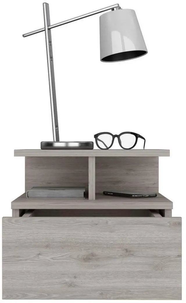 Alt view image 5 of 7 - Adele Floating Nightstand with Drawer and Open Storage Shelves