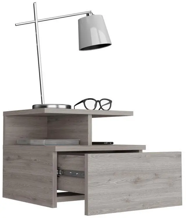 Alt view image 7 of 7 - Adele Floating Nightstand with Drawer and Open Storage Shelves