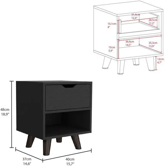 Alt view image 3 of 7 - Crail Nightstand with 1 Open Storage Shelf, 1 Drawer and Wooden Legs