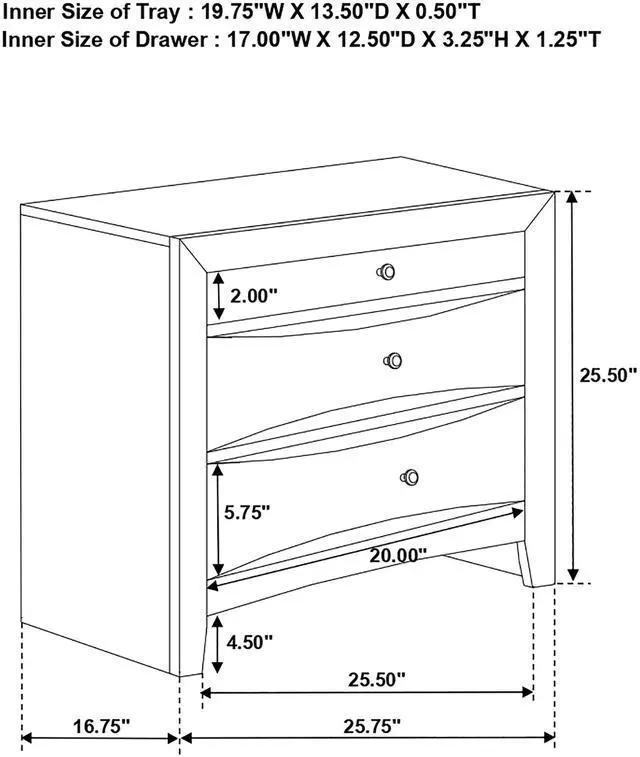 Alt view image 6 of 6 - Vollenhove Black 2-Drawer Nightstand with Pull-out Tray