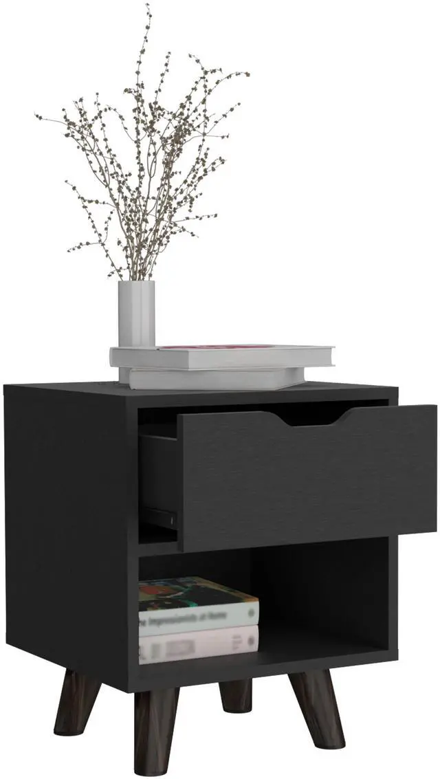 Alt view image 7 of 7 - Crail Nightstand with 1 Open Storage Shelf, 1 Drawer and Wooden Legs