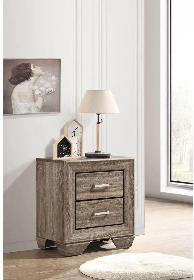 Main image of Tomasina Washed Taupe 2-Drawer Rectangular Nightstand