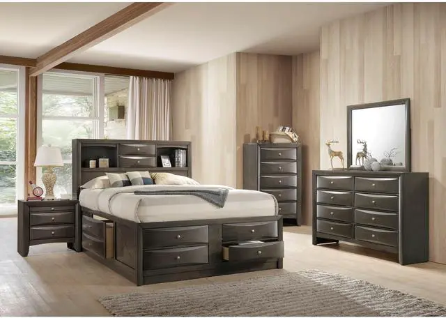 Alt view image 7 of 7 - 1Pc Contemporary 2 Drawer Nightstand End Table Jewelry Tray Gray Finish Solid Wood Wooden Bedroom Furniture
