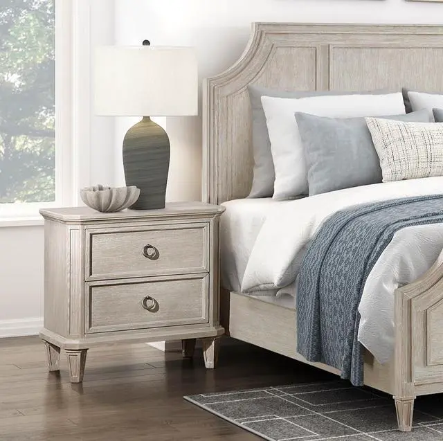 Main image of Light Brown Finish Two Drawers Nightstand Traditional Design Bedroom Furniture 1pc Bedside Cabinet Clipped Corners