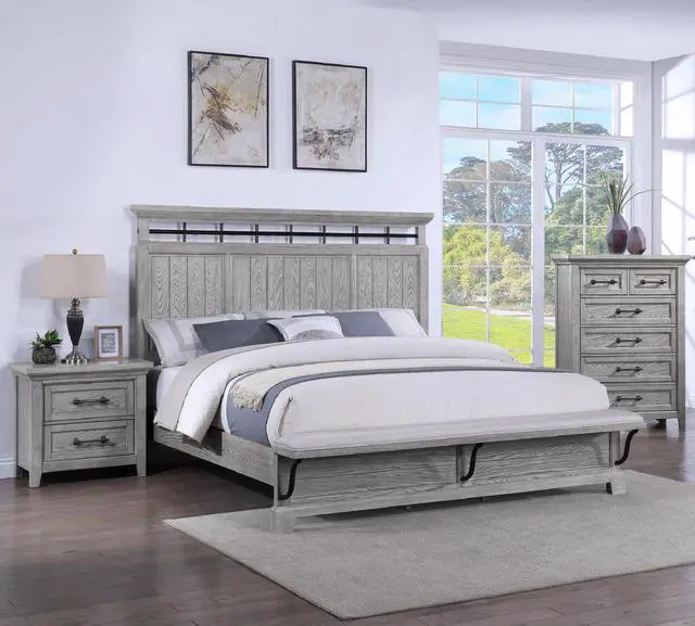 Alt view image 4 of 5 - Light Gray Finish 1pc Two Drawers Nightstand Wooden Bedroom Furniture Metal Pull Furniture