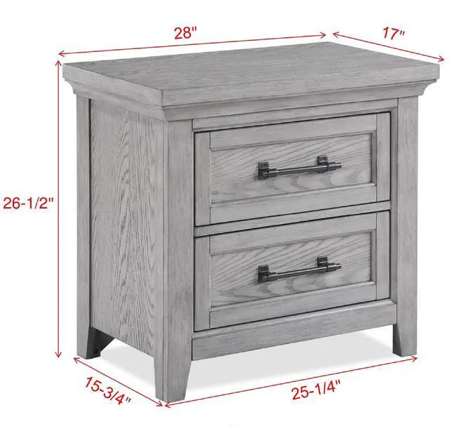 Alt view image 3 of 5 - Light Gray Finish 1pc Two Drawers Nightstand Wooden Bedroom Furniture Metal Pull Furniture