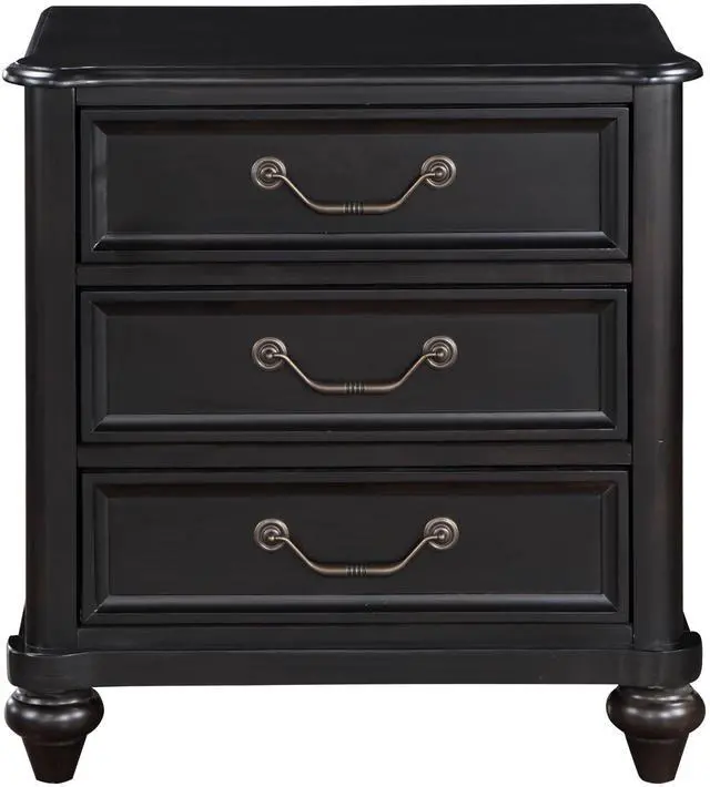 Alt view image 2 of 6 - Charcoal Brown Finish Traditional Bedroom Furniture 1pc Nightstand of 3 Drawers Antique Handles Classic Design Bedside Table
