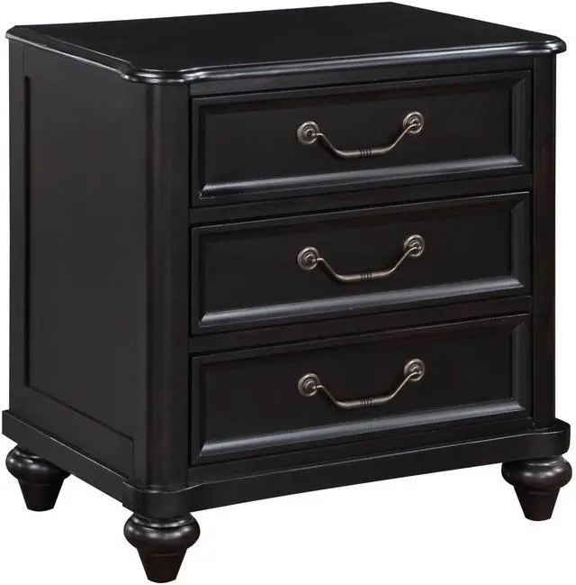 Alt view image 4 of 6 - Charcoal Brown Finish Traditional Bedroom Furniture 1pc Nightstand of 3 Drawers Antique Handles Classic Design Bedside Table