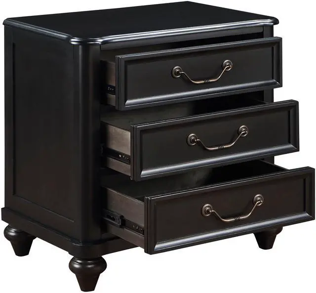 Alt view image 3 of 6 - Charcoal Brown Finish Traditional Bedroom Furniture 1pc Nightstand of 3 Drawers Antique Handles Classic Design Bedside Table