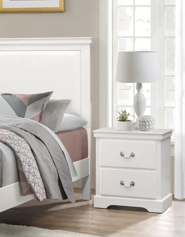 Main image of 1pc Classic Traditional 2 Drawers Nightstand White Finish Bedroom Furniture Wooden Bedside Table Cabinet