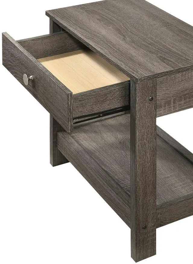 Alt view image 2 of 5 - 1pc Rustic Grey Nightstand Single Drawer Bottom Shelf Bedside Table Bedroom Wooden Furniture
