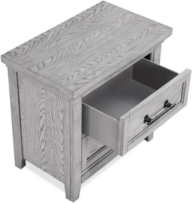 Alt view image 5 of 5 - Light Gray Finish 1pc Two Drawers Nightstand Wooden Bedroom Furniture Metal Pull Furniture