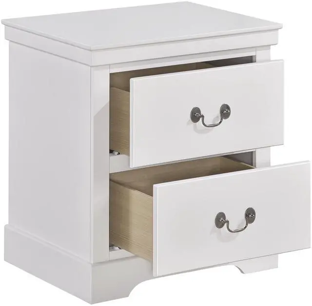 Alt view image 4 of 7 - 1pc Classic Traditional 2 Drawers Nightstand White Finish Bedroom Furniture Wooden Bedside Table Cabinet