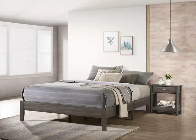 Alt view image 5 of 5 - 1pc Rustic Grey Nightstand Single Drawer Bottom Shelf Bedside Table Bedroom Wooden Furniture