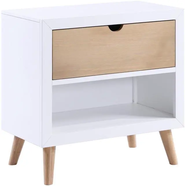 Alt view image 3 of 7 - White and Natural Finish Drawer and Open Shelf Nightstand Bedroom Furniture 1pc