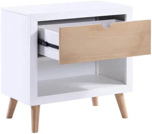 Alt view image 4 of 7 - White and Natural Finish Drawer and Open Shelf Nightstand Bedroom Furniture 1pc