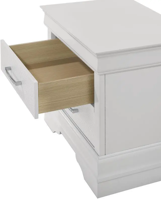Alt view image 3 of 6 - 1pc Modern Glam Style Two Drawers Nightstand Solid Wood Crystal-Like Diamond Tufted Texture Finish Bedroom Furniture White