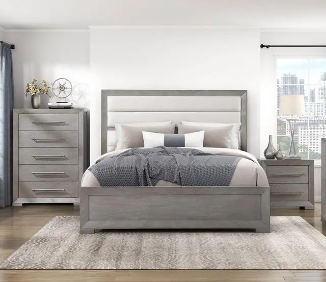 Alt view image 5 of 6 - Modern Gray Finish Nightstand with 2x Storage Drawer Contemporary Bedroom Furniture, Gray Tone Handles Bedside Table 1pc