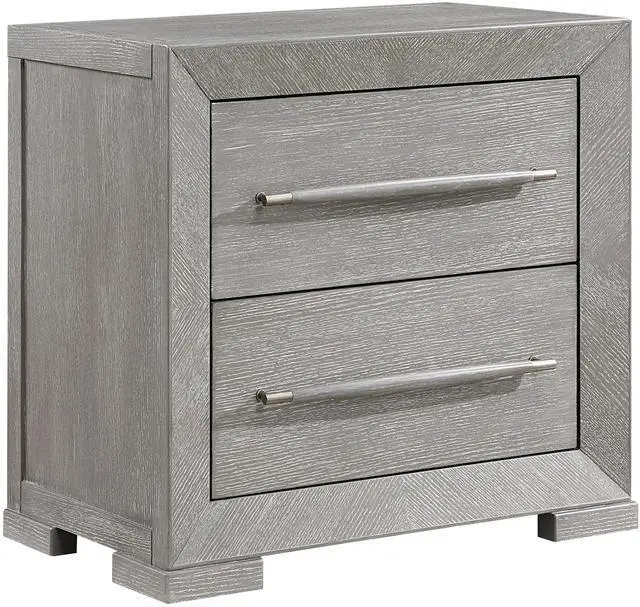 Main image of Modern Gray Finish Nightstand with 2x Storage Drawer Contemporary Bedroom Furniture, Gray Tone Handles Bedside Table 1pc