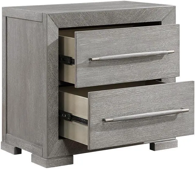 Alt view image 3 of 6 - Modern Gray Finish Nightstand with 2x Storage Drawer Contemporary Bedroom Furniture, Gray Tone Handles Bedside Table 1pc