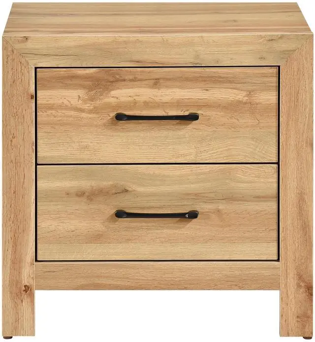 Alt view image 2 of 7 - Natural Finish 2-Drawers Nightstand Storage Bedroom Furniture, Black Handles Bedside Table 1pc
