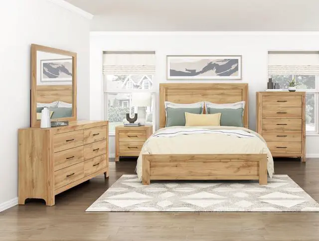 Alt view image 5 of 7 - Natural Finish 2-Drawers Nightstand Storage Bedroom Furniture, Black Handles Bedside Table 1pc