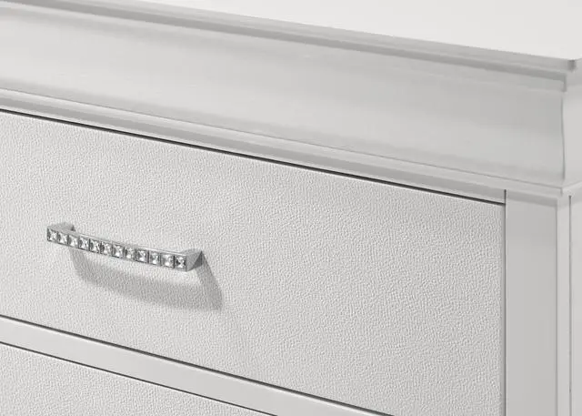 Alt view image 4 of 6 - 1pc Modern Glam Style Two Drawers Nightstand Solid Wood Crystal-Like Diamond Tufted Texture Finish Bedroom Furniture White