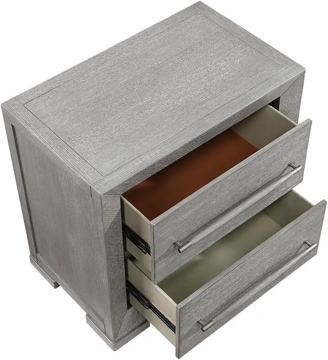 Alt view image 4 of 6 - Modern Gray Finish Nightstand with 2x Storage Drawer Contemporary Bedroom Furniture, Gray Tone Handles Bedside Table 1pc