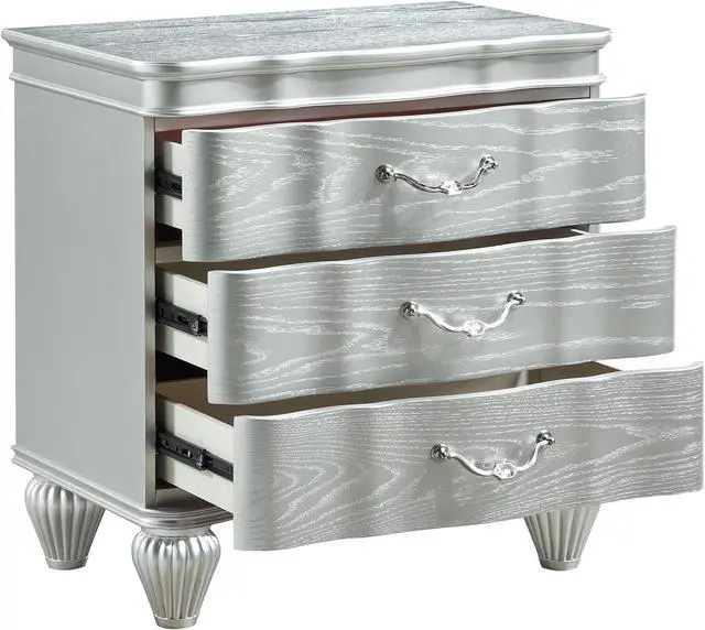 Alt view image 3 of 5 - Landmark Traditional Style 3-Drawer Night stand With metal drawer pulls Made with Wood in Silver same as G150109016 (NJ inventory)
