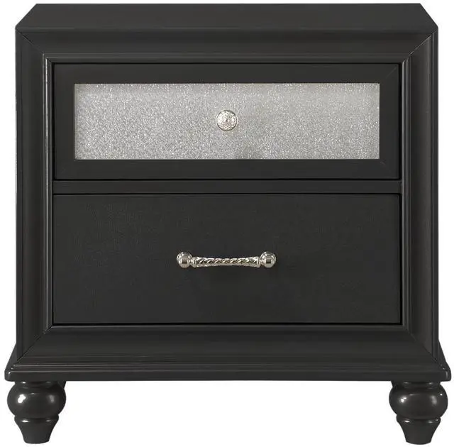 Alt view image 2 of 5 - Modern Style 1pc Black Silver Finish Storage Nightstand Wooden Bedroom Furniture