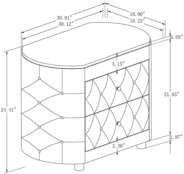 Alt view image 5 of 7 - 1pc Black Nightstand Upholstery Fabric Marble Top Two Storage Drawers Wooden Bedroom Furniture Oval Black