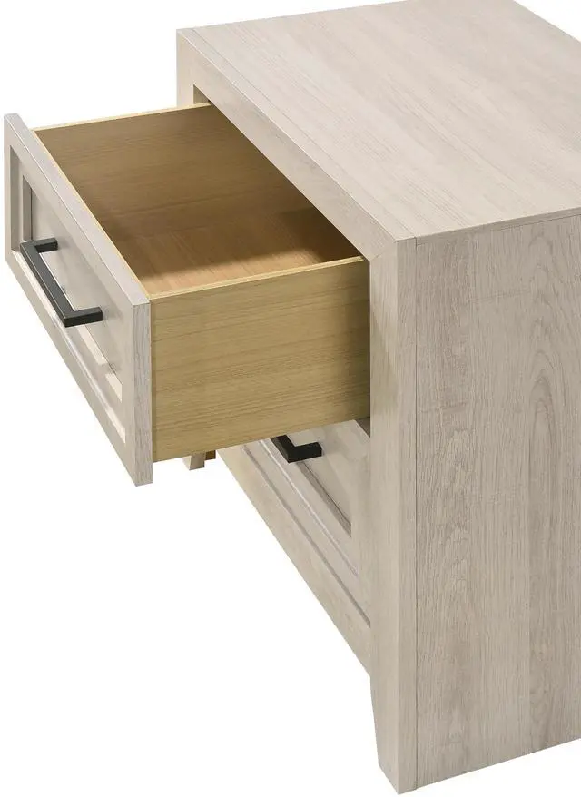 Alt view image 2 of 6 - 1pc Contemporary Two Drawer Nightstand Geometric Design Off-White Finish Wooden Furniture