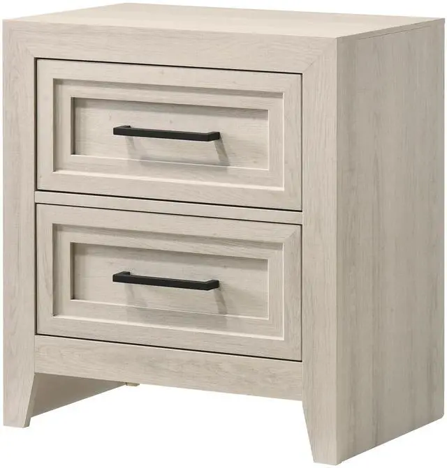 Main image of 1pc Contemporary Two Drawer Nightstand Geometric Design Off-White Finish Wooden Furniture