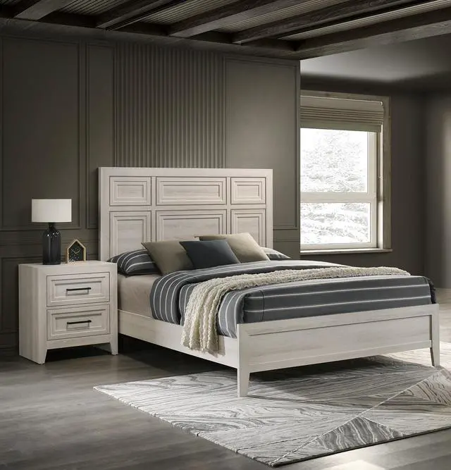 Alt view image 5 of 6 - 1pc Contemporary Two Drawer Nightstand Geometric Design Off-White Finish Wooden Furniture