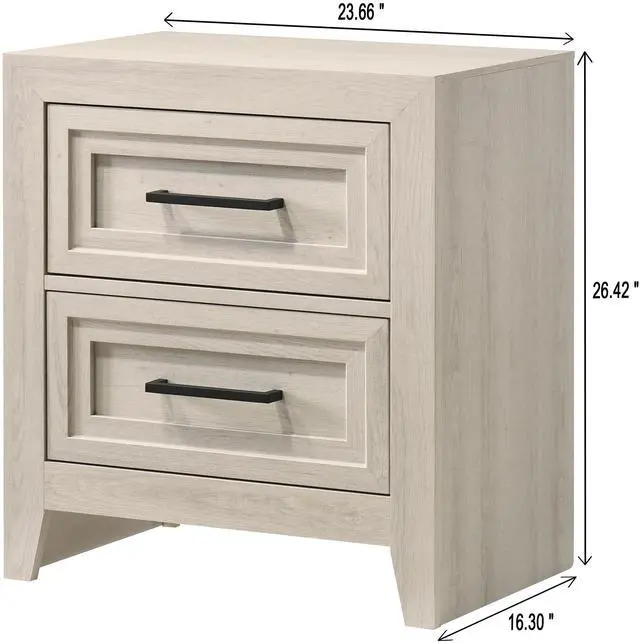Alt view image 4 of 6 - 1pc Contemporary Two Drawer Nightstand Geometric Design Off-White Finish Wooden Furniture