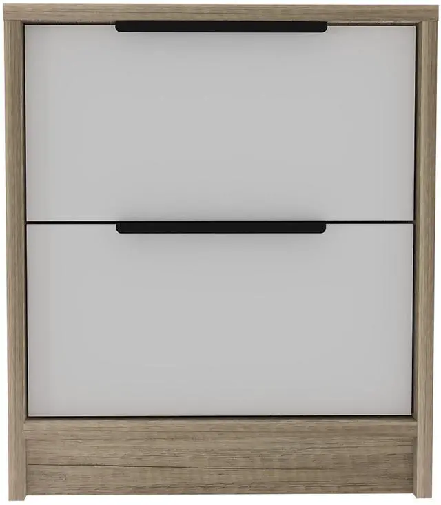 Alt view image 2 of 7 - Kaia Nightstand , End Table, Side Table Two Drawers, Metal Handle -White / Pine
