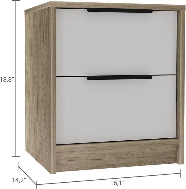 Alt view image 4 of 7 - Kaia Nightstand , End Table, Side Table Two Drawers, Metal Handle -White / Pine