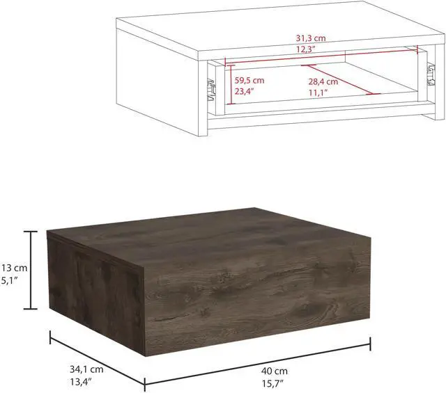 Alt view image 3 of 5 - Milano Floating Nightstand , End Table, Side Table Wall-Mounted with Drawer- Dark Brown -Bedroom
