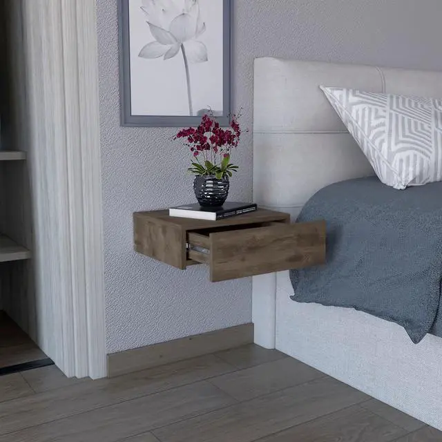 Alt view image 4 of 5 - Milano Floating Nightstand , End Table, Side Table Wall-Mounted with Drawer- Dark Brown -Bedroom