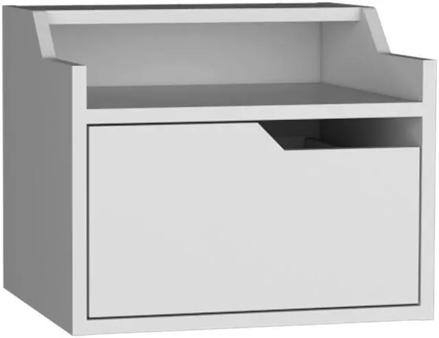 Alt view image 2 of 5 - Busan Modern Floating Nightstand , End Table, Side Table Single-Drawer Design with Sleek Two-Tiered Top Shelf Surfaces- White - Bedroom