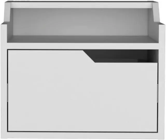 Alt view image 5 of 5 - Busan Modern Floating Nightstand , End Table, Side Table Single-Drawer Design with Sleek Two-Tiered Top Shelf Surfaces- White - Bedroom