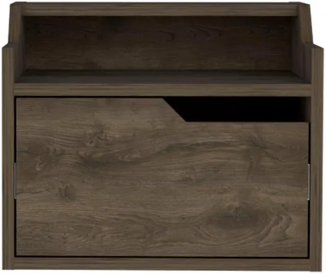Alt view image 5 of 5 - Busan Modern Floating Nightstand , End Table, Side Table Single-Drawer Design with Sleek Two-Tiered Top Shelf Surfaces- Dark Brown - Bedroom
