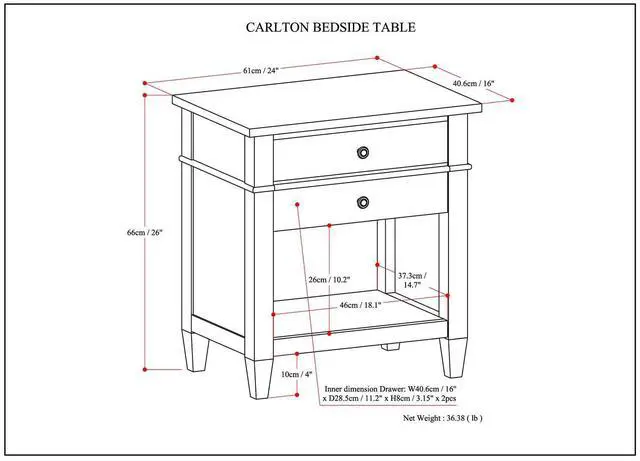Alt view image 6 of 7 - Carlton - Bedside Table - Light Golden Brown